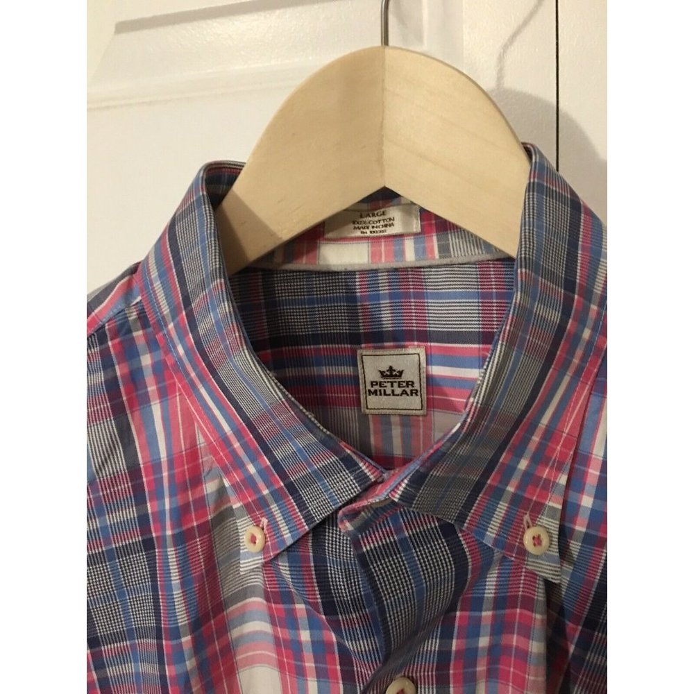 Peter Millar Men’s‎ Sz L Button Down Striped Pink Blue Long Sleeve Shirt